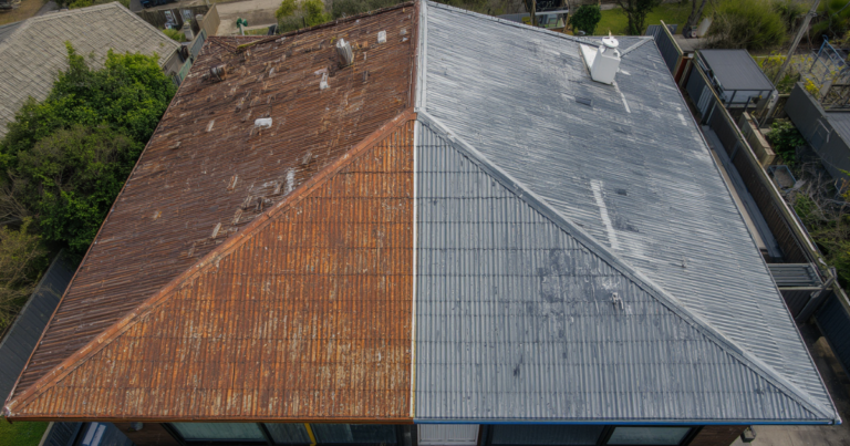 Rust treatment and priming on Wollongong Colorbond corrugated iron roof