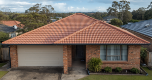 Ridge capping re-pointing stage during tile roof restoration in Wollongong