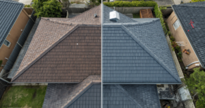 Side by side comparison of Wollongong roof suitable for painting vs one needing replacement